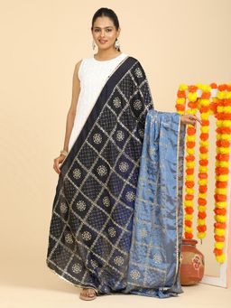 Hella Fashions - Navy Blue Embroidery Dupatta