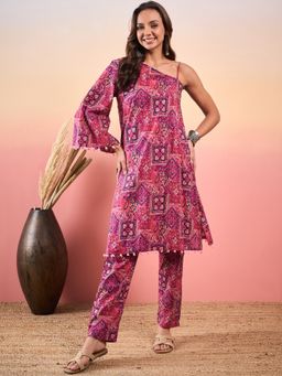 InWeave - Printed Oneshoulder Strapp Kurta and Pant (Set of 2)