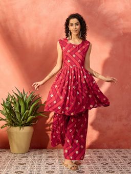 InWeave - Foil Boota Maroon Kurta and Sharara (Set of 2)