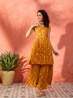 InWeave - Foil Boota Mustard Kurta and Sharara (Set of 2)