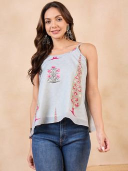 InWeave - Stone Floral Green Big Leaf Strappe Flare Top
