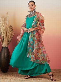 InWeave - Green Emerald Solid Kurta and Palazzo with Printed Dupatta (Set of 3)