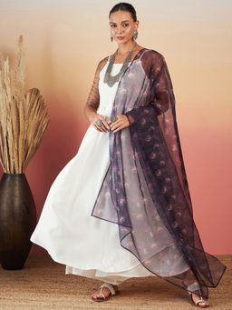 InWeave - White Strappy Solid Kurta and Palazzo with Printed Dupatta (Set of 3)