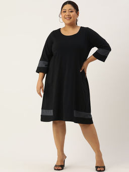 theRebelinme - Plus Size Womens Black & Grey Knee Length Dress