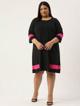 theRebelinme - Plus Size Womens Black & Pink Knee Length Dress