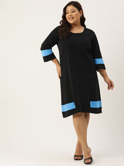 theRebelinme - Plus Size Womens Black & Turquoise Knee Length Dress