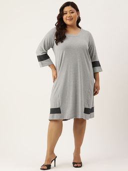 theRebelinme - Plus Size Womens Light Grey & Charcoal Grey Knee Length Dress