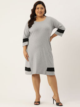 theRebelinme - Plus Size Womens Light Grey & Black Knee Length Dress