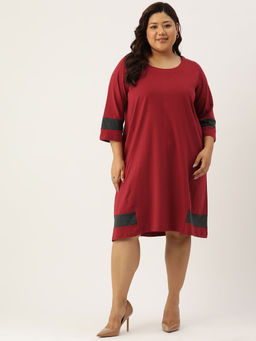 theRebelinme - Plus Size Womens Maroon & Charcoal Grey Knee Length Dress