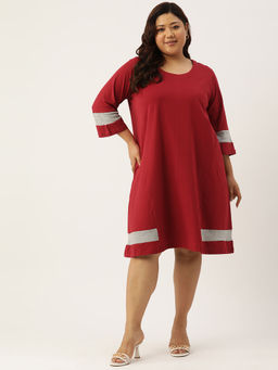 theRebelinme - Plus Size Womens Maroon & Light Grey Knee Length Dress
