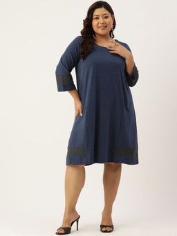 theRebelinme - Plus Size Womens Navy Blue & Charcoal Grey Knee Length Dress