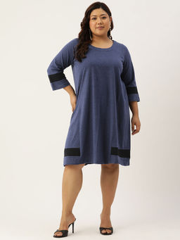 theRebelinme - Plus Size Womens Blue & Black Knee Length Dress