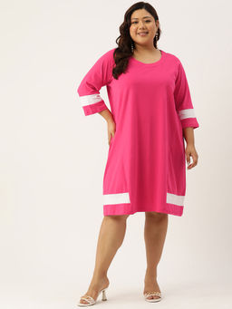 theRebelinme - Plus Size Womens Pink & White Knee Length Dress