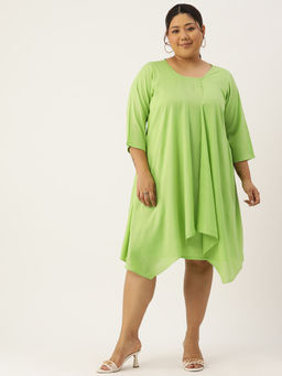 theRebelinme - Plus Size Womens Green Solid Color Layered A-Line Dress