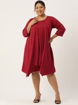 theRebelinme - Plus Size Womens Maroon Solid Color Layered A-Line Dress