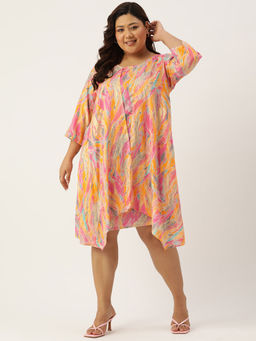 theRebelinme - Plus Size Womens Multi-Color Gold Foil Printed Layered Knee Length Dress