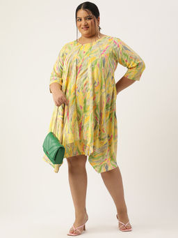 theRebelinme - Plus Size Womens Multi-Color Gold Foil Printed Layered Knee Length Dress