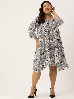 theRebelinme - Plus Size Womens White & Black Zebra Printed Layered Knee Length Dress