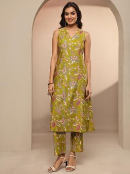 Libas - Green Printed Silk Blend Straight Co-Ord Set for Women