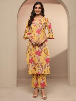 Libas - Yellow Printed Cotton Blend Straight Co-Ord Set for Women