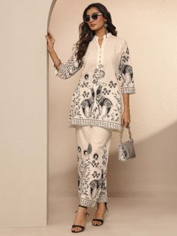 Libas - Off White Printed Cotton Blend Straight Co-Ord Set for Women