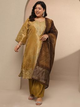 Extra love by Libas - Gold Printed Silk Blend Straight Kurta with Pant & Dupatta for Women