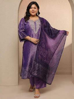 Extra love by Libas - Purple Printed Silk Blend Straight Kurta with Pant & Dupatta for Women