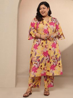 Extra love by Libas - Yellow Printed Silk Blend Straight Co-Ord Set for Women