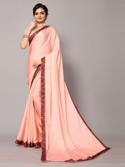 Odette - Peach Chiffon Printed Border Saree With Unstitched Blouse