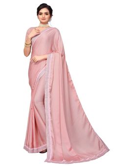 Odette - Dusty Pink Satin Silk Zari Border Saree With Unstitched Blouse