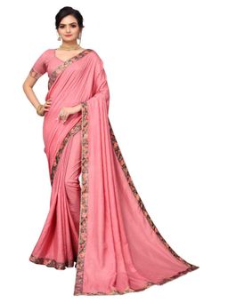 Odette - Pink Poly Silk Saree With Unstitched Blouse