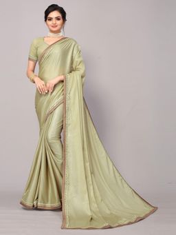 Odette - Light Green Poly Silk Embroidery Border Work Saree With Unstitched Blouse