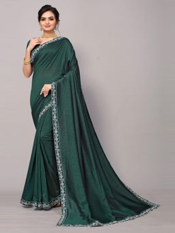 Odette - Green Poly Silk Embroidery Border Work Saree With Unstitched Blouse