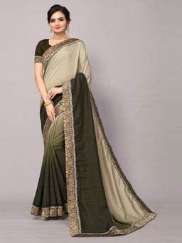 Odette - Green Poly Silk Woven Border Work Saree With Unstitched Blouse