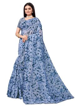 Odette - Light Blue Pure Cotton Embroidered Saree With Unstitched Blouse