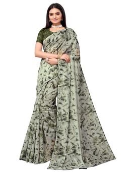 Odette - Olive Pure Cotton Printed Saree With Unstitched Blouse