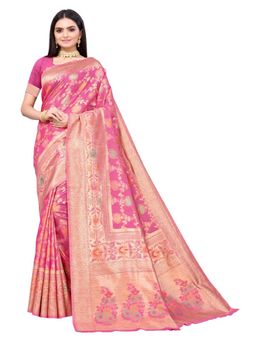 Odette - Pink Silk Blend Woven Design Saree With Unstitched Blouse