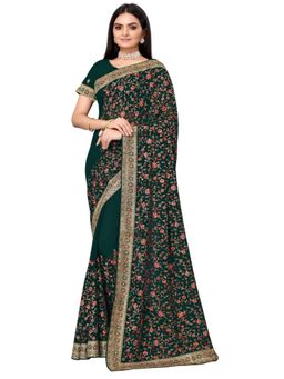 Odette - Green Poly Georgette Embroidered Saree With Unstitched Blouse
