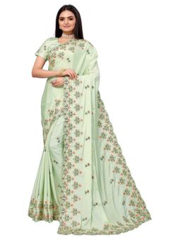 Odette - Green Embroidered Saree With Unstitched Blouse