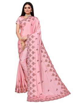 Odette - Pink Embroidered Saree With Unstitched Blouse