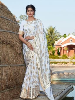 Odette - Stunning White Silk Saree With Unstitched Blouse