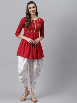 Stylum - Womens Embellished Rayon Pleated Kurta Dhoti Pant Set (set Of 2)