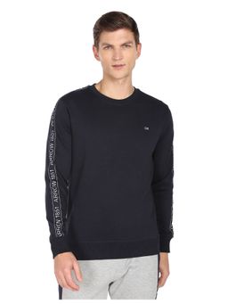Arrow - Sports Men Blue Ribbed Crew Neck Solid Sweatshirt
