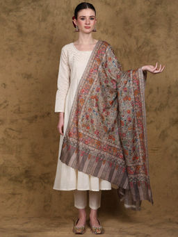EXOTIC INDIA - Women Kani Jamawar Pure Wool Shawl with Embroidered Flowers and Paisleys