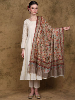 EXOTIC INDIA - Women Kani Jamawar Pure Wool Shawl with Embroidered Flowers and Paisleys