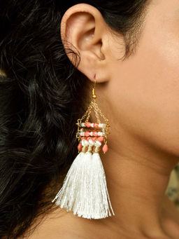 BeAbhika - Misty White Tassel Earrings
