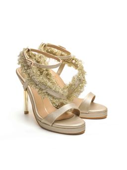 NIDHI BHANDARI - Gold Open Toe High Embroidery Block Heels