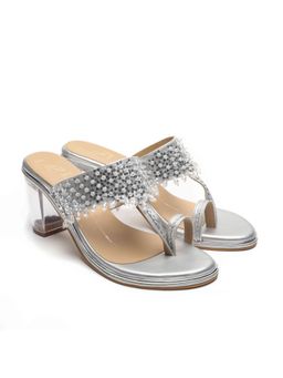 NIDHI BHANDARI - Silver One Toe Embroidery Block Heels