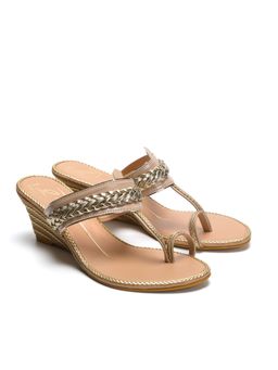 NIDHI BHANDARI - Beige One Toe Swarovski Detailing Wedges