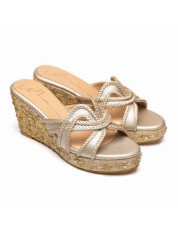 NIDHI BHANDARI - Gold Open Toe Mid Embroidery Wedges